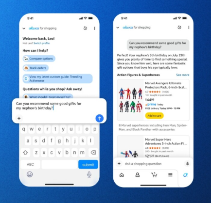 Alexa shopping assistant generating personalized gift recommendations from a conversational prompt